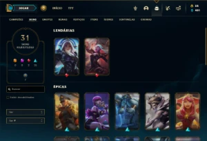 Conta prata 4 com 70 Champs e 31 Skins ( MAIN SUP ) - League of Legends LOL
