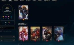 Conta LoL Platina 4, 36 skins e 69 champs - League of Legends