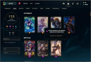 Conta platina 3 com 800k de riven, 105 champs e 128 skins - League of Legends LOL