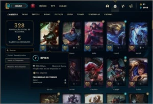 Conta platina 3 com 800k de riven, 105 champs e 128 skins - League of Legends LOL