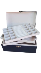 Maleta Azul-Marinho para Joias de 4 Andares - Artesanato e Personalizados