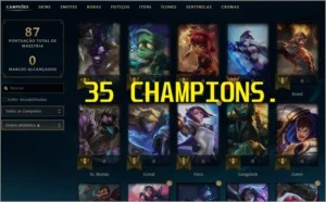 CONTA LOL OURO 4 COM 54V - 36L - MMR ALTO - 61% WIN RATE - League of Legends