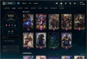 ACC LOL/ PLAT 3/ 200 SKINS(9 MÍTICAS)/10 GEMAS/ALL CHAMPS - League of Legends