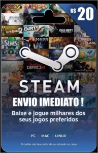 Steam Cartão Pré-pago R$ 20,00 Reais Crédito Card