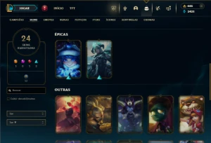 Prata 4 com 75 Champs e 24 Skins + Kaye Juiza e Rammus Rei - League of Legends LOL