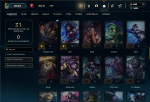 Prata 4 com 75 Champs e 24 Skins + Kaye Juiza e Rammus Rei - League of Legends LOL
