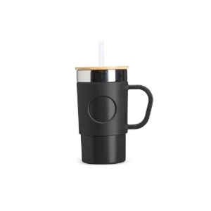 Caneca Térmica Preta 400 ml com Tampa e Canudo - Artesanato e Personalizados
