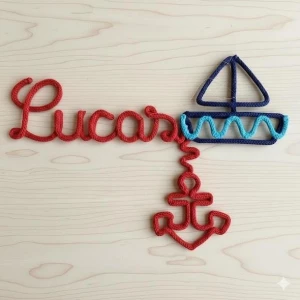 Porta Maternidade Barco e Âncora em Tricotin - Artesanato e Personalizados