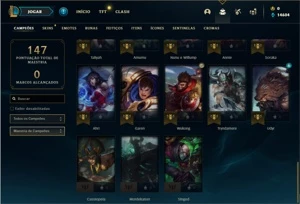 Conta MESTRE com 43 Champs e 13 Skins + 4 Fragmentos - League of Legends LOL
