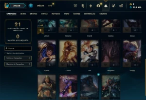 Mestre com 25 Champs e 9 Fragmentos de skins - League of Legends LOL