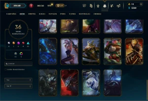 Bronze 1 com 65 Champs e 36 Skins - League of Legends LOL