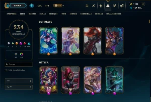 Diamante 1 com TODOS os Champs e 234 Skins ( MID / JG / ADC) - League of Legends LOL