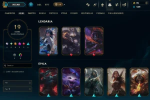 ouro 2, 19 Skins, 3 Lendárias, Lvl 68, Upada na Mão,84champ - League of Legends LOL