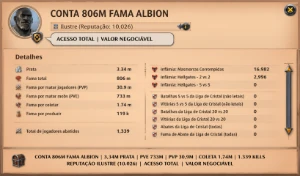 Conta Albion 800M De Fama + Coleta T8 + 100M De Bau - Albion Online