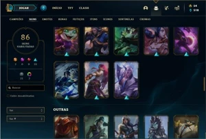 Conta prata 3 com 120 Champs e 86 Skins ( 2 Ultimates ) - League of Legends LOL
