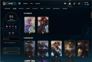 Conta prata 3 com 120 Champs e 86 Skins ( 2 Ultimates ) - League of Legends LOL
