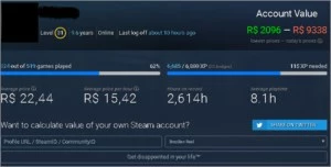 Conta Steam 466 Jogos, 210 DLCs, Level 31