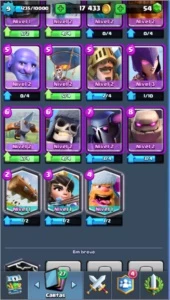 clash royale - lvl 9 - arena 8 - 3 lendarias + 17k de gold