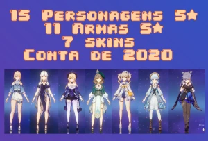15 Personagens 5, 11 Armas 5, Level 58 - Genshin Impact