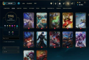 Platina 4 com TODOS os Champs e 296 Skins ( ADC / SUP / JG ) - League of Legends LOL