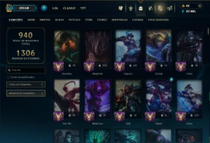 Platina 4 com TODOS os Champs e 296 Skins ( ADC / SUP / JG ) - League of Legends LOL
