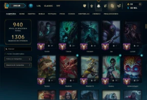 Platina 4 com TODOS os Champs e 296 Skins ( ADC / SUP / JG ) - League of Legends LOL