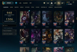 Platina 4 com TODOS os Champs e 296 Skins ( ADC / SUP / JG ) - League of Legends LOL