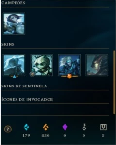 Conta League of Legends, Platina II com 3 skins lendárias LOL