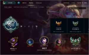 Conta League of Legends, Platina II com 3 skins lendárias LOL