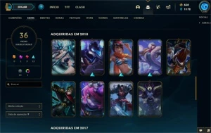 36 skins no lol, platina 3 season passada, nenhum jogo nessa - League of Legends