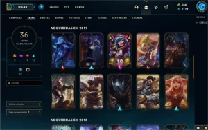 36 skins no lol, platina 3 season passada, nenhum jogo nessa - League of Legends