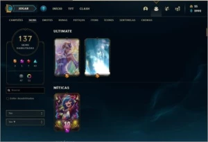 Conta Diamante 4, com 138 Campeões e 137 skins tops - League of Legends LOL