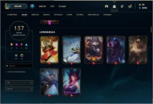 Conta Diamante 4, com 138 Campeões e 137 skins tops - League of Legends LOL