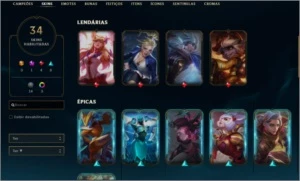 Conta Diamante 3, 34 skins (lendárias e ultimate) - League of Legends LOL
