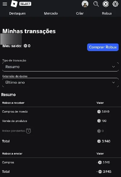 Vendo conta Roblox.  • Mais de 4.000 Robux investidos
