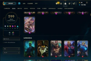 Platina 4 com TODOS os Champs e 299 Skins +16 Vitoriosas - League of Legends LOL