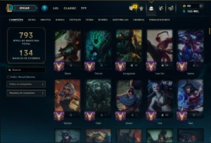 Platina 4 com TODOS os Champs e 299 Skins +16 Vitoriosas - League of Legends LOL
