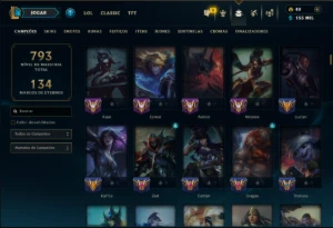 Platina 4 com TODOS os Champs e 299 Skins +16 Vitoriosas - League of Legends LOL