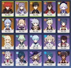Genshin Impact AR49 com 5 personagens 5 estrelas