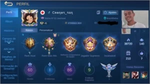 Conta Mobile legends, 60 heróis e 86 skins