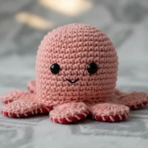 Polvo do Humor Rosa Reversível Feliz Bravo em Amigurumi - Artesanato e Personalizados