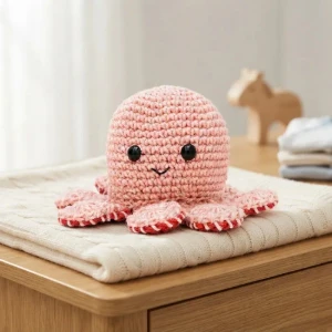Polvo do Humor Rosa Reversível Feliz Bravo em Amigurumi - Artesanato e Personalizados