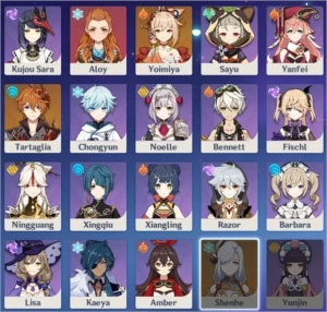 Yoimiya + Childe + Oração + Espada / Orgulho Celestial AR 50 - Genshin Impact