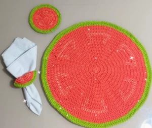 Conjunto Mesa Posta Crochê Goiaba - Artesanato e Personalizados