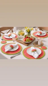 Conjunto Mesa Posta Crochê Goiaba
