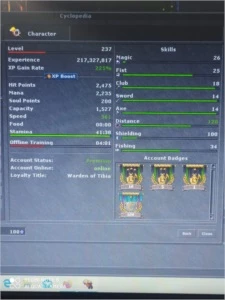 Vendo RP LVL 237 SKILL 112/100 LOBERA - Tibia