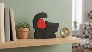 Gato Decorativo com Coração em Impressão 3D - Artesanato e Personalizados