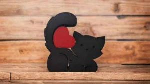 Gato Decorativo com Coração em Impressão 3D