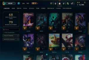 Platina 4 com 45 Champs e 15 Skins +3 Vitoriosas - League of Legends LOL