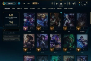 Platina 4 com 45 Champs e 15 Skins +3 Vitoriosas - League of Legends LOL